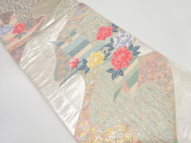 アンティーク　流水に花模様織り出し袋帯（材料）